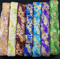 Dentelle brodée 100% polyester écologique, motif torsadé en forme de 8, avec sequins et perles bicolores pour vêtements de scène
