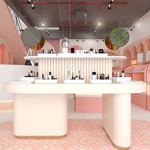 Diseño Interior de Tienda de Cosméticos de Moda, Estantes Dobles Personalizados Tipo Góndola, Mostrador de Exhibición de Belleza de Madera - Product Image 3
