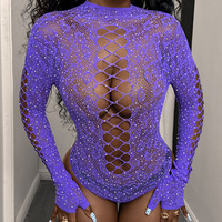 Body de lingerie exotique 3D brodé à la main en dentelle sans couture écologique pour femmes avec manches longues et détail découpé au dos nu