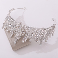 Diadème de Mariage et Anniversaire pour Femme, Couronne de Reine de Bal, Diadème de Princesse, Orné de Diamants, Cristaux et Émeraudes, Plaqué Or