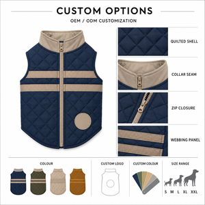Gilet matelassé pour chien de couleur unie, vêtements d'hiver rembourrés pour chiens, style classique, matière polaire, lavable à la main - Product Image 2