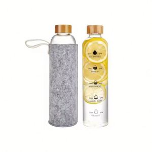 High Quality Outdoor Reusable Borosilicate Walled Clear Glass <b>Drinking</b> Water Bottle With Bamboo Lid and Protective Sleeve - Product Image 2
