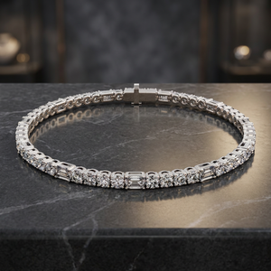 Bracelet en or blanc 14 carats avec maillons en diamant taille navette et taille brillant, bijoux de luxe pour mariage, pour femmes - Product Image 3