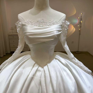Robes de mariée élégantes en dentelle civile de luxe en satin Mikado vintage français Lsjj105 - Product Image 3