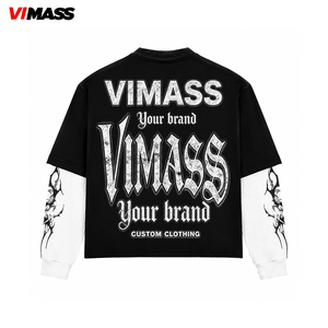 Camiseta Gráfica de Manga Larga con Hombros Caídos y Capas de Algodón Pesado, Top de Moda para <span class=keywords><strong>Ropa</strong></span> <span class=keywords><strong>Urbana</strong></span> Masculina OEM - Product Image 4