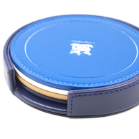 Ensemble de 4 dessous-de-verre personnalisés avec logo en relief, base ronde, protection de table durable et imperméable, dessous-de-verre en cuir PU pour table
