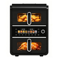 Four à friture à air double zone 10L 2800W, contrôle numérique, double panier, capacité 10L, 8 programmes de cuisson, acier inoxydable, revêtement antiadhésif PTFE