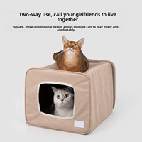 Tunnel d'intérieur pour animaux de compagnie en gros avec coussin amovible, lit-caverne carré doux et confortable en fausse toile de lin, pliable, deux-en-un, pour chat