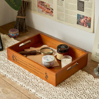 Plateau de rangement en bois de style japonais fait main vintage avec compartiments, finition teintée antique, ornement artisanal de bureau pour la décoration intérieure et les cadeaux