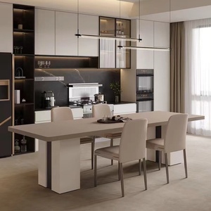 Italian Modern Casual Luxury Dining Table Solid Wood Rectangle Design with <strong>Marble</strong> Top Thickened for Large Apartments Home Use