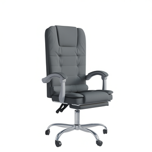 Silla de Oficina de Cuero PU Gris Oscuro, Respaldo Alto, Reposabrazos Ajustables, Base Giratoria Cromada, Diseño Moderno - Product Image 1