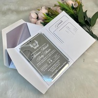 Carte d'invitation de mariage personnalisée, élégante et luxueuse, en acrylique, à trois volets, avec poche découpée au laser et finition miroir dorée