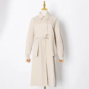 Yeni moda orta uzunlukta düz renk çift kullanımlı ayrılabilir trençkot kadın rüzgarlık ceket