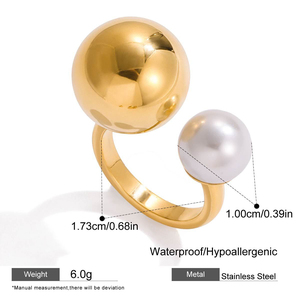 Anel de Aço Inoxidável Banhado a Ouro 18K com Pérolas Duplas e Abertura, para Homens e Mulheres, Presente Moderno, Tamanho Versátil, Resistente ao Desbotamento - Product Image 6