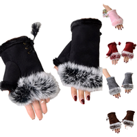 Gants mi-doigts KAIXI pour femmes, en daim de lapin, chauds et confortables pour l'hiver