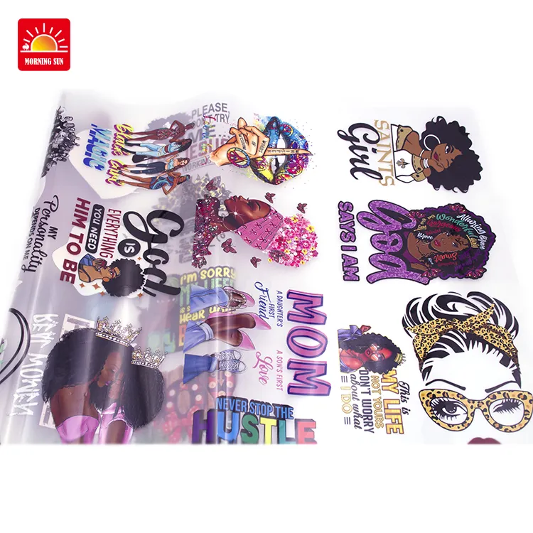 Black Afro Girl Stickers ferro fai da te su Juneteenth pellicola trasparente serigrafia trasferimenti disegni per magliette borse decorazione Appliqued