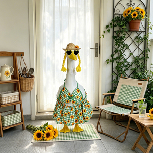 <strong>Spring</strong> Sunflower Porch Goose Outfit 23 Inch Cement Goose Clothes Dress and Hat Costume Set for Summer Lawn Garden Yard <strong>Decor</strong> - Product Image 3