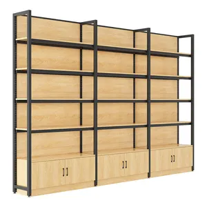 Metal Wood Display Shelf Retail Shop Bookstore Rack Wooden Retail Shelving With Led Light