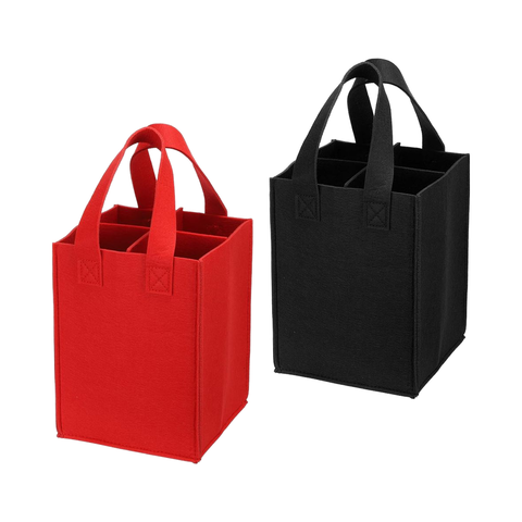 4 Bottle Wine Carrier Tote Bag 2 Pack Reusable Eco-friendly Felt Bags Portable Red Black Divider Party Favors Gift Bags