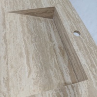 Meuble-lavabo de luxe en pierre naturelle travertin et marbre avec tiroirs et vasque intégrée, pour salle de bain, coiffeuse et évier de cuisine