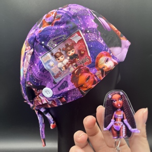 Bonnets chirurgicaux <span class=keywords><strong>Bratz</strong></span> à nouer avec porte-badge rétractable à motif de dessin animé pour infirmières, cadeaux et accessoires - Product Image 3