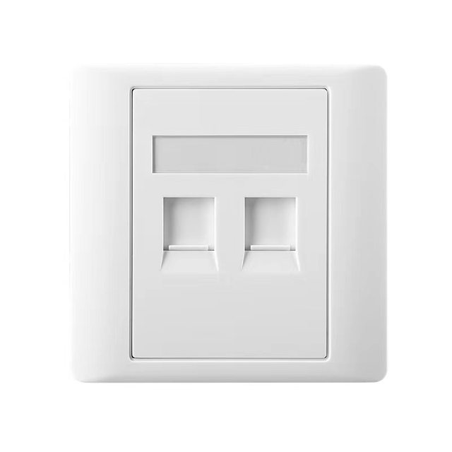 86x86mm 2 Port Multimedia Wall Faceplate RJ45 CAT6 Network Ethernet Socket with for Female Adapter Flush Mount White Brass