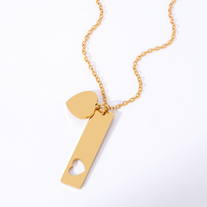 Collier en acier inoxydable Ywyougang - Pendentif double <span class=keywords><strong>cœur</strong></span> et barre, gravure personnalisée, multicolore pour usage quotidien et cadeau - Product Image 4