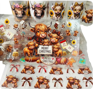 Calcomanías UV de vaca de las Tierras Altas para vasos de 16 oz, impermeables, para impresión por transferencia en vasos, buen precio, duraderas y lavables - Product Image 1