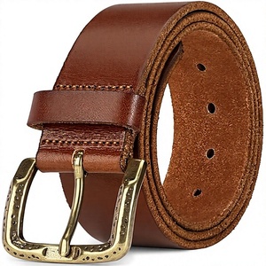 Ceinture en cuir de vachette marron avec boucle rectangulaire en cuivre, design décontracté et durable - Product Image 1