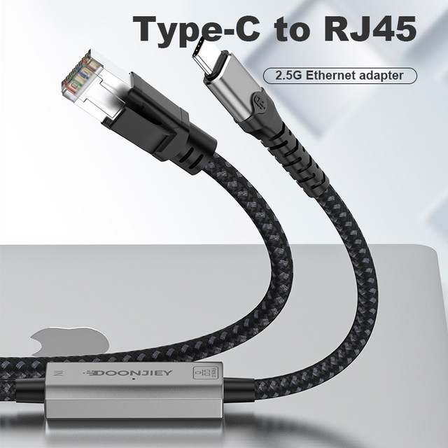 2.5G Type C Ethernet Cable 2500Mbps USB-C RJ45 LAN Network External Aluminum Alloy Wired Weaving Adapter Plug Play Laptop Tablet