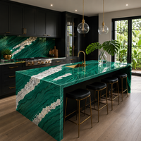 Grande dalle en quartz vert forêt tropicale, 12-30 mm |   CE ISO Zéro Silice |   Table de salon haut de gamme pour hôtel, intérieur commercial