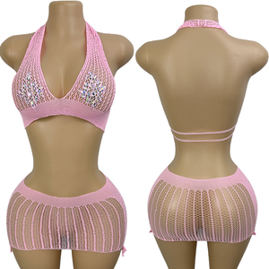 Ensemble jupe sexy en résille à paillettes et franges, tenue de danse de salon, maillot de bain, tenue exotique de strip-teaseuse pour femmes adultes - Product Image 1