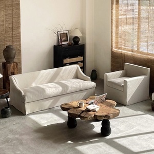 Wabi-sabi Traditional Villa Square Corner <strong>Sofa</strong> 3 Seater <strong>Wood</strong> <strong>Frame</strong> Linen Upholstery Customized Luxury Living Room <strong>Sofa</strong> - Product Image 3