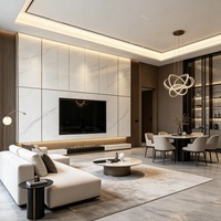 Muebles de Sala de Estar de Alta Gama, Minimalistas y de Lujo, con Base Larga de Melamina, Muebles de TV con Chimenea Integrada