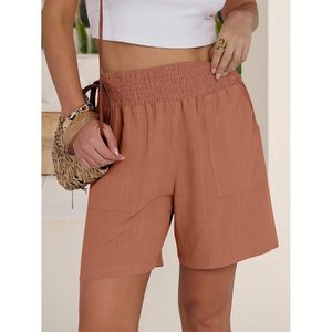 FOXA Linen Shorts Women High Waisted Wide Leg Casual Summer Breathable With <b>Pockets</b> Beach Vacation Lounge 2026 Spring - Product Image 3
