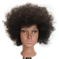 Manekin Kepala Afro Rambut Hitam Keriting Rapat, Manekin Kosmetologi 100% Rambut Manusia