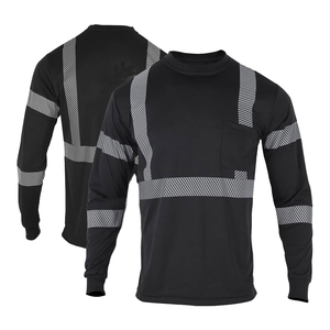 Men's High Visibility Work Shirts Polyester Fluorescent Work Uniforms with Reflective <b>Stripes</b> - Product Image 4