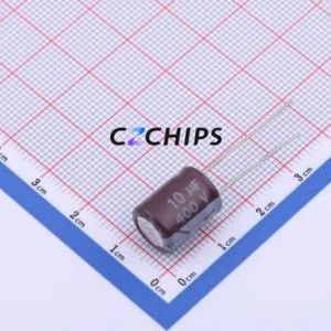 Condensateur électrolytique en aluminium à montage traversant HY2G100M100130CD288, D10xL13mm 10uF 20% 400V 245mA-100kHz - Product Image 1