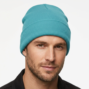 Gorro de Punto Sólido Color Turquesa, 100% Acrílico, Cálido e Informal para Invierno, para Hombre Adulto, Circunferencia de Cabeza 56-58CM, Tejido a Máquina 2027 - Product Image 1