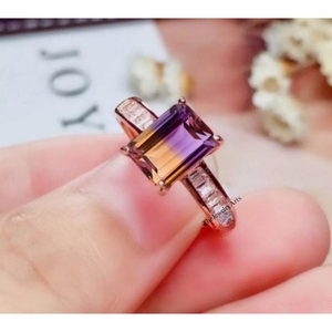 อเมทรินธรรมชาติเกรด AAA ทรงเหลี่ยมมรกต ทองคำชมพู 14K คุณภาพสูง รับรองโดยบุคคลที่สาม เครื่องประดับอัญมณีสำหรับผู้หญิง ดีไซน์หรูหรา - Product Image 6