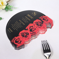 Carte de menu de mariage en papier avec motif de rose rouge, 6*8 pouces, invitation de mariage noire