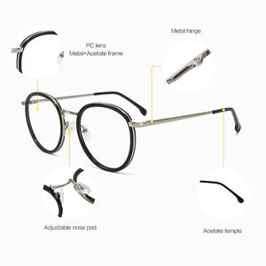 Gafas Ópticas Unisex Conchen con Montura Redonda de Metal y Biseles de Acetato, Lentes Planas, Tamaño Mediano, Diseño Moderno - Product Image 4