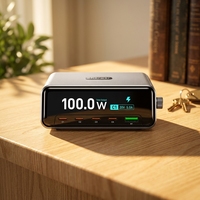 100W GaN Desktop-Ladegerät 5-Port USB-C Ladestation mit Großem LED-Leistungsanzeige PD3.0 Schnellladegerät für MacBook iPhone