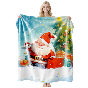 Merry Christmas Printed Plush Throw Blanket Rectangular Anti-Pilling Home Use Winter Classic Style <b>Machine</b> Washable - Product Image 4