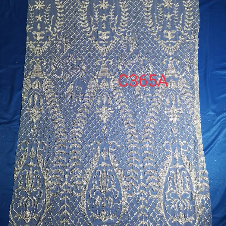 Factory Made 2021 New Noble African Organza Embroidery Beaded Lace Fabric With Sequins For Wedding Woman Lady Girls Dresses