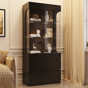 Display Cabinet with Glass Doors, 3-Tier Case 2 <b>Drawers</b>, Curio 7 Color Led Lights for Collectibles, - Product Image 2