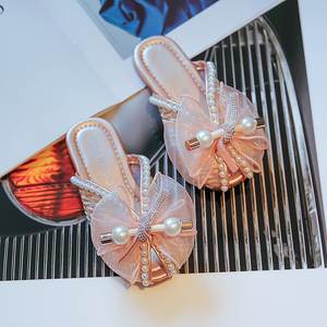 2025 новые летние сандалии принцессы для девочек Роскошная детская повседневная обувь со стразами шикарные кружевные детские пляжные сандалии с открытым носком на толстой подошве - Product Image 5