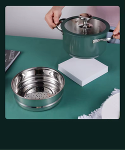 4pcs Stainless Steel Ceramic Coated <strong>Pot</strong> Set, Including 1 Milk <strong>Pot</strong>, 2 Stockpots, 1 Non-stick Pan, 4 LIDS and 1 Steamer Green - Product Image 3