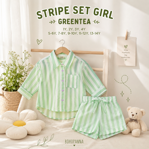 Ensemble rayé pour fille Greentea : un style rayé classique et un confort en coton doux pour les filles coquines au quotidien - Product Image 1