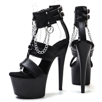 Sandales à talons hauts sexy pour femmes, 17 cm / 7 pouces, dessus en PU mat, plateforme, bout ouvert, sangle de cheville, chaussures de pole dance